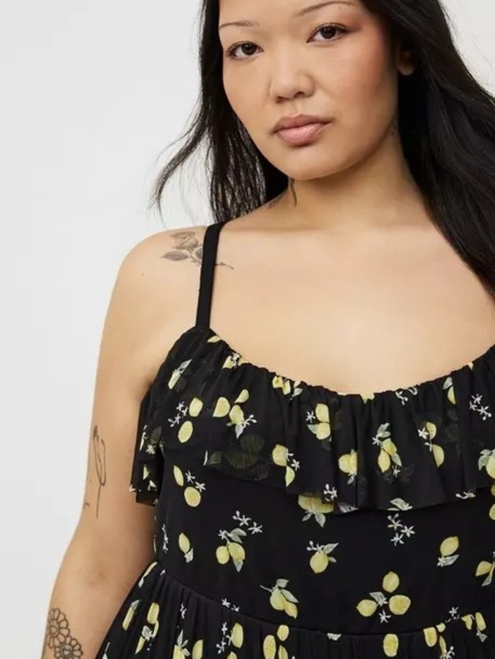 🍋Nwot Torrid 0x Mesh V-Neck Tiered Maxi Dress~Lotta lemons black - Women's🍋 - Picture 4 of 10
